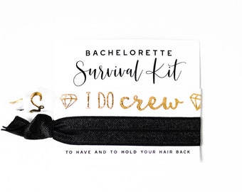 I DO CREW Bachelorette Survival Kit Favors | I Do Crew Hair Tie Favors, Bride Squad, Team Bride, Bachelorette Party Favors, Black White Gold