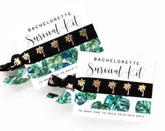 Bachelorette Survival Kit Favors | Tropical Palm Leaf Hair Tie Favor, Beach Bachelorette Elastic Hair Ties, Monstera Leaf Palm Tree Favors