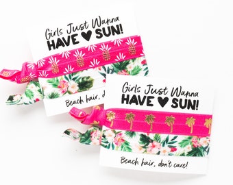 Malibu Bachelorette Favors | Hot Pink Hair Ties for Hangover Kits, Girls Just Wanna Have Sun, Pink Palm Springs Bachelorette Hair Tie Favors