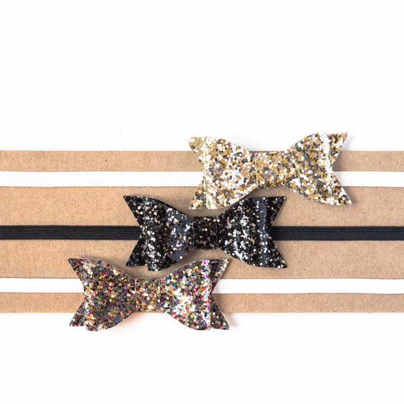 Confetti Bow Headbands Confetti Glitter Bow Headbands for Baby Toddlers Girls Birthday Photo Holiday Christmas New Years Eve Bow Headband