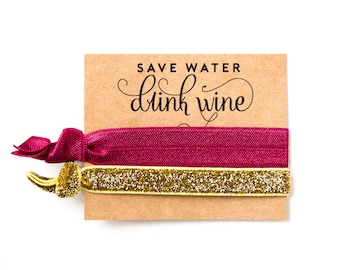Wine Tour Party Hair Tie Favors | Wine Tour Birthday Favors, Wine + Gold Glitter Hair Tie Favors, Birthday Party Favors, Bachelorette Favors
