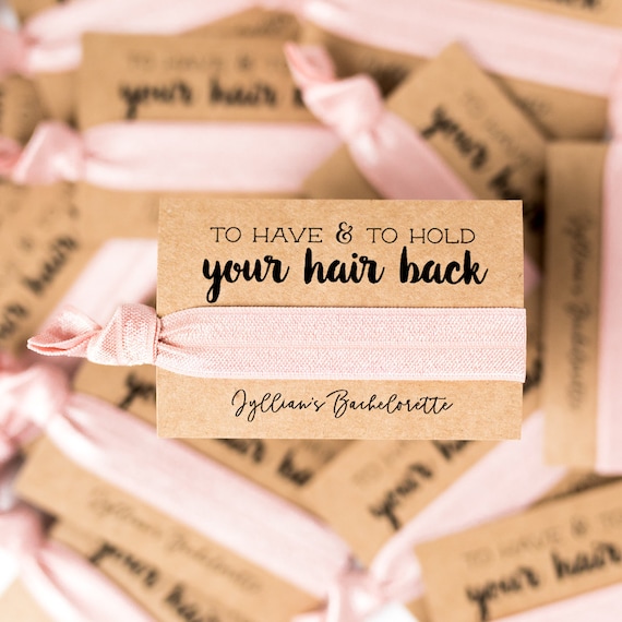 Neutral Mauve Bachelorette Party Hair Tie Favors Nude Beige Tan To Have and To Hold Your Hair Back Blush Bachelorette Hair Tie Favor