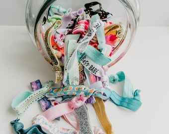 SAMPLE SALE | Pack of Surprise Printed Elastic Hair Ties, Assorted Mix of Prints + Designs, Creaseless Elastic Hair Ties, Sale Discount