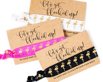 Let's Get Flocked Up | Flamingo Hair Tie Favors for Bachelorette Party Hangover Bags, Flamingo Hair Ties, 21st 30th 40th Birthday Favors