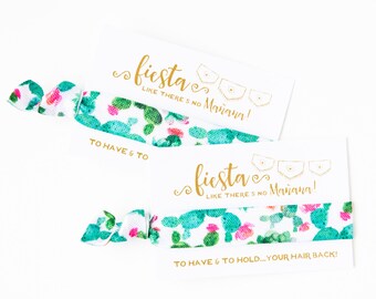 Watercolor Cactus Hair Tie Favors | Fiesta Bachelorette Party Favors, Cactus Succulent Floral, Wedding + Bachelorette Party Hair Tie Favors