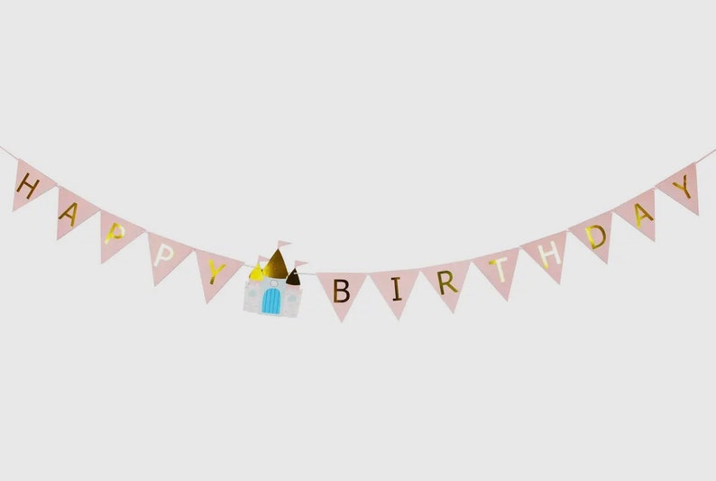 Princess Girls Birthday Banner Little Princess Theme Birthday Party Decorations, Light Pink and Gold Castle, Toddler Girls Bedroom Decor Happy Birthday