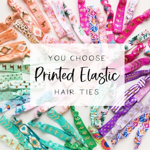 YOU CHOOSE | Printed Elastic Hair Ties, Assorted Hair Tie Prints + Designs, Creaseless Elastic Hair Ties, Pick Your Gold Foil Hair Ties