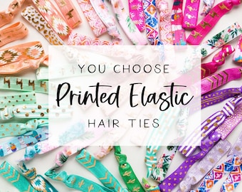 YOU CHOOSE | Printed Elastic Hair Ties, Assorted Hair Tie Prints + Designs, Creaseless Elastic Hair Ties, Pick Your Gold Foil Hair Ties