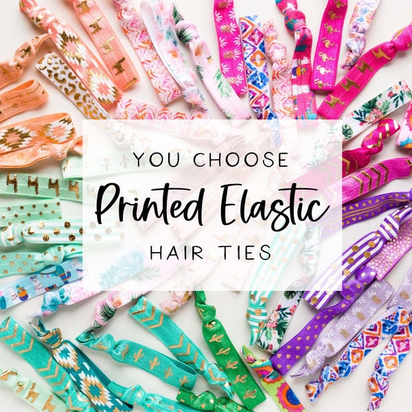 YOU CHOOSE | Printed Elastic Hair Ties, Assorted Hair Tie Prints + Designs, Creaseless Elastic Hair Ties, Pick Your Gold Foil Hair Ties