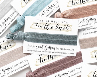 event planner business cards CUSTOM Promotional Bridal Show Hair Tie Favors | Event Handouts Promos Gifts for Wedding Pros + Planners, Let Us Help You Tie The Knot
