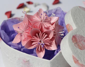 Origami Paper Flower In Heart Trinket Box Pink Cherry Etsy
