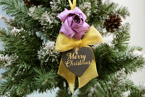 Alternatives Boules De Sapin De Noël Papier 3d à La Main Personnalisé Rose En Origami Famille Cadeau De Noël Femme Mari Rose Du Ruban Et Nom