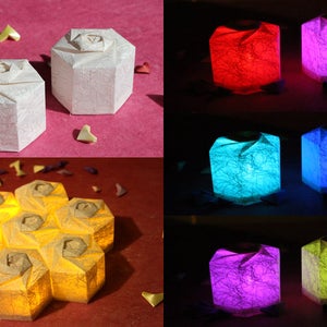 Portacandele origami o lanterna di carta - carta di gelso bianco, candela LED che cambia colore, compleanno, regalo di inaugurazione della casa