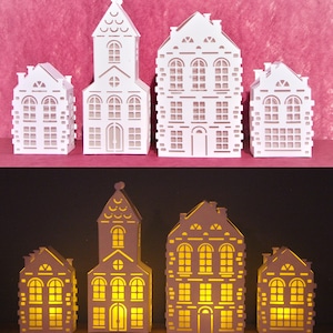 Faro di carta del villaggio di Natale - con candele LED bianche calde - kit fai-da-te parzialmente assemblato, decorazione domestica fatta a mano, taglio della carta
