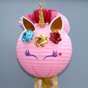 Pink unicorn lightshade, lampshade, paper lantern gold horn & pearl rose girl's bedroom decoration, baby nursery, birthday party present image 1