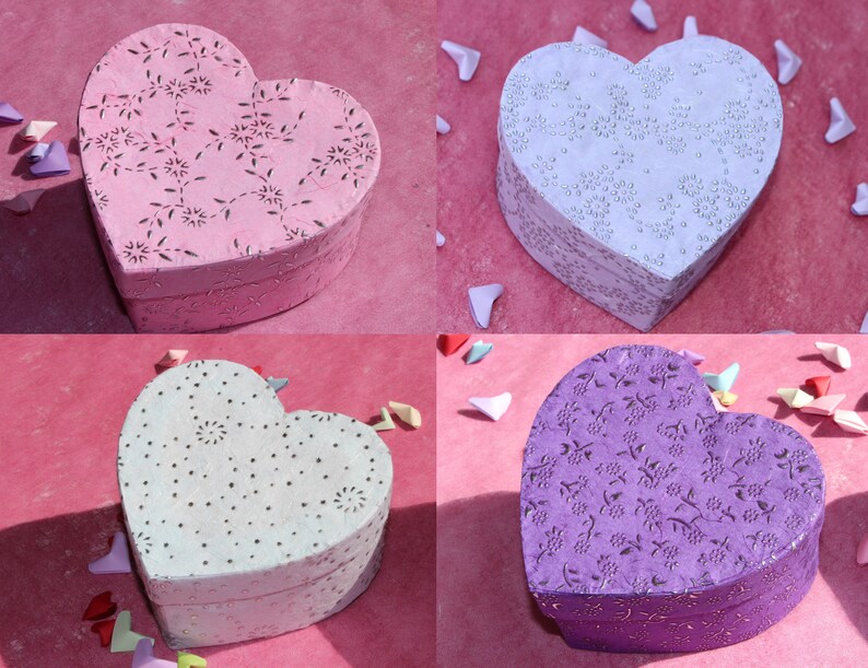 Origami Flower in Heart Trinket Box - white with pink cherry blossom - birthday present, 1st paper / 4th wedding anniversary, gift for her image 4
