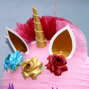 Pink unicorn lightshade, lampshade, paper lantern gold horn & pearl rose girl's bedroom decoration, baby nursery, birthday party present image 3