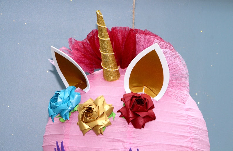 Pink unicorn lightshade, lampshade, paper lantern gold horn & pearl rose girl's bedroom decoration, baby nursery, birthday party present image 3