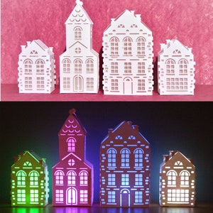 Faro di carta del villaggio di Natale - candele LED multicolore che cambiano, kit fai-da-te parzialmente assemblato, decorazione domestica fatta a mano, taglio della carta