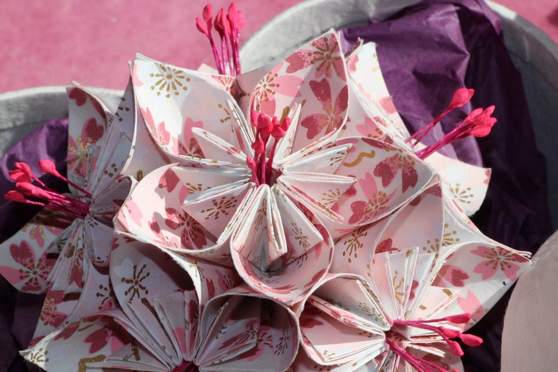 Origami Flower in Heart Trinket Box white with pink cherry ...