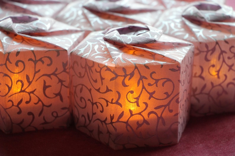 Paper Lantern Tea Light Holder in Silver Floral Print & LED Etsy UK