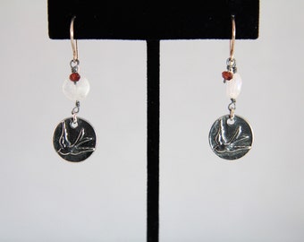 Moonstone & Garnet Swallowtail Earrings