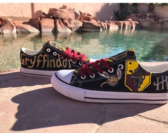 Custom Black Harry Potter Inspired Gryffindor hand painted shoes...