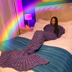 Personalised Mermaid Tail Blanket | Amethyst Siren| Purple | Gift