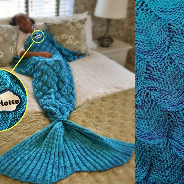 Personalised Mermaid Tail Blanket / Kids and Adults / Turquoise Scales / Fish Scales Pattern / Personalised Gift / Choose Name