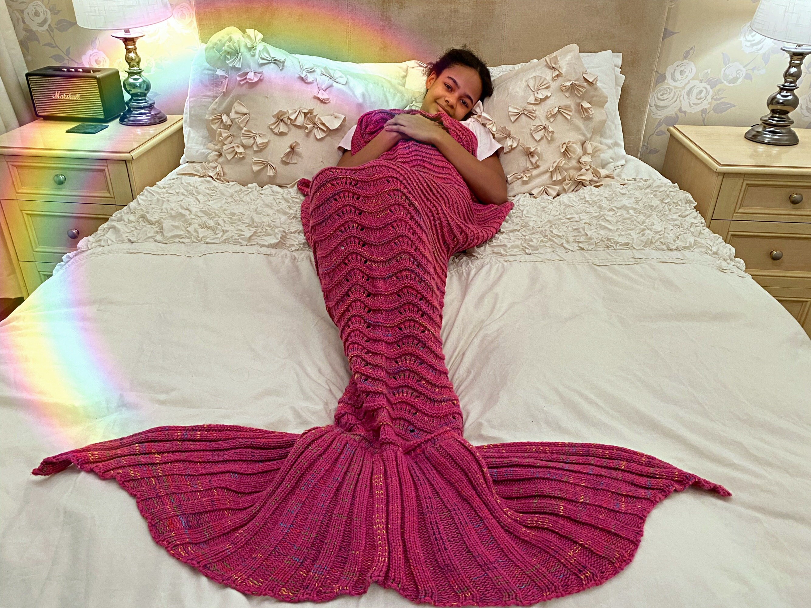 Personalised Mermaid Tail Blanket Kids Teens and Adults Rainbow Pink Blue Green Waves Pattern Personalised Gift Choose Name Etsy