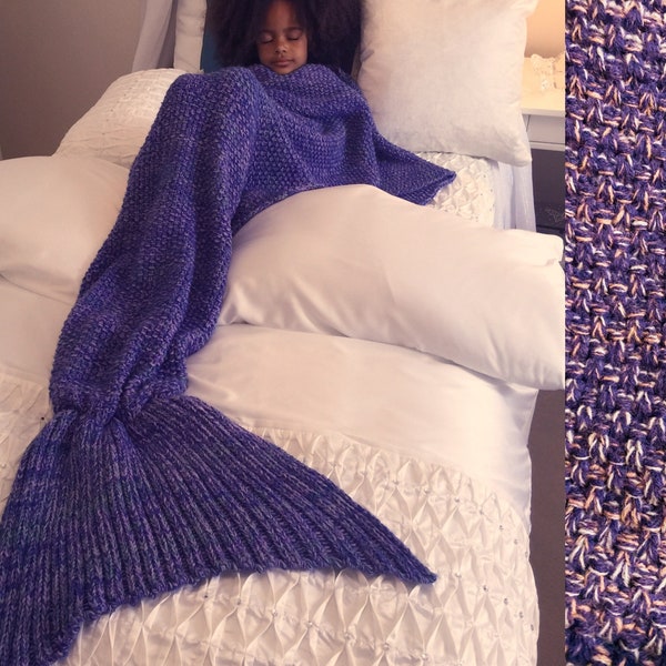 Personalised Mermaid Tail Blanket / Kids and Adults / Soft Purple Wool Blend / Personalised Gift / Choose Name