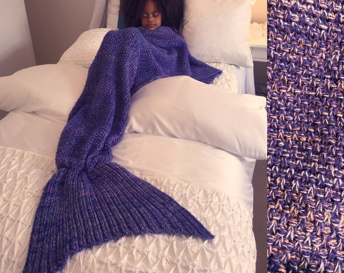 Personalised Mermaid Tail Blanket / Kids and Adults / Soft Purple Wool Blend / Personalised Gift / Choose Name