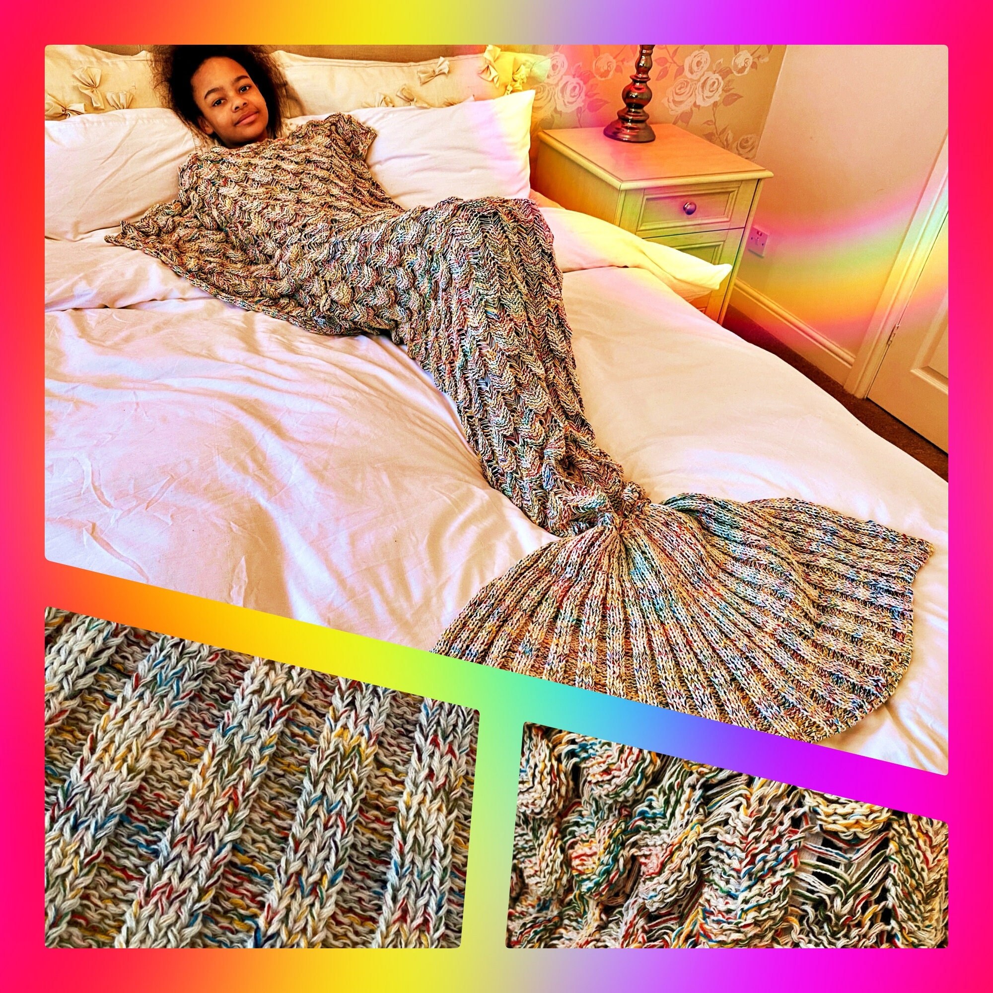 Personalised Mermaid Tail Blanket One size Rainbow Scales Fish Scales Pattern Personalised Gift Choose Name Etsy