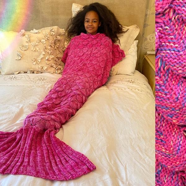 Personalised Mermaid Tail Blanket / Kids and Adults / Pink Scales / Fish Scales Pattern / Personalised Gift / Choose Name