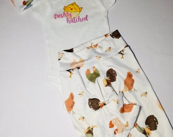 Bamboo Chicken baby outfit. Chicken NB gift. Coming home chicken outfit.