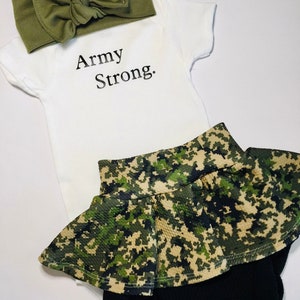 Army Strong Bodysuit, Army Kids Outfit, Camouflage Bummies, Support Our Troops Outfit.