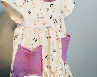 Organic Cotton girls dress, Twirl dress,  Spring geese  dress.