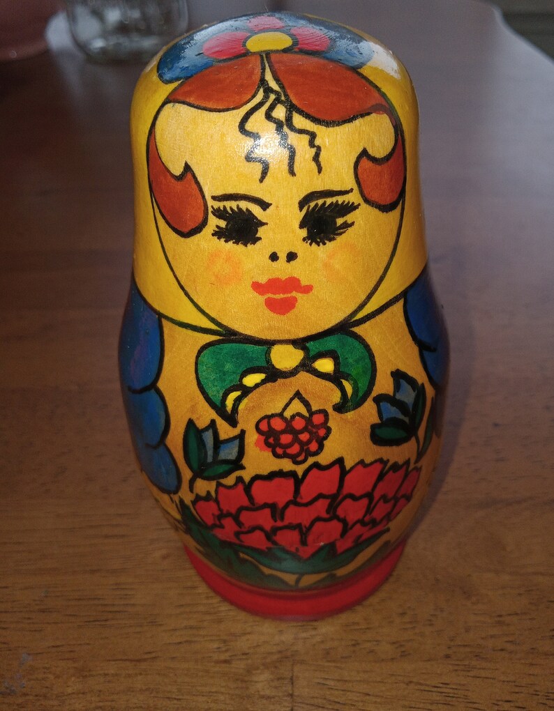 Vintage Russian Wooden Hand Painted Nesting Egg Dolls 3 image 2