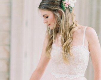 Lace corset top, boho style bridal separate for brides designed for city hall wedding, beach weddings, bohemian wedding, and garden weddings