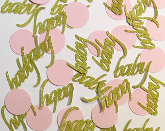 Gold Glitter Baby & Baby Pink Circle Confetti - 1" Inch Choose Your Color/Colors Party Baby Shower Word Decor Decorations Die Cuts Cards