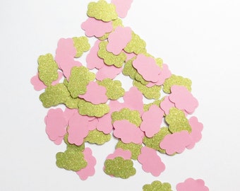 Gold Glitter And Pink Confetti Clouds - 1" Inch Party Decor Nursery Decorations Die Cuts Scrapbooking Gift Wrapping Stationery Cards Craft