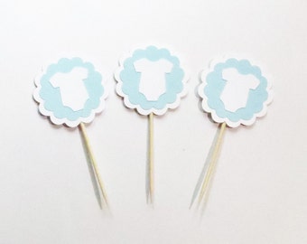 12 Baby Boy Onesie Cupcake Toppers - 3" Inch Choose Your Color/Colors Baby Shower Blue Nursery Party Picks Scrapbooking Decorations Cute