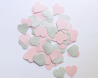 Silver Glitter And Baby Pink Confetti Hearts - 1" Inch Choose Your Color/Colors Party Decor Decorations Die Cuts Scrapbooking Stationery