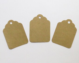 50 Scalloped Kraft Tags - 2" Inch Gift Tag Hang Tag Scrapbooking Die Cut Rustic Gift Wrapping Craft Stationery Craft Cards Decoration Cute