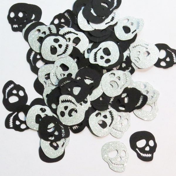 Silver Glitter And Black Confetti Skulls - 1" Inch Choose Your Color/Colors Halloween Spooky Party Decor Table Scatter Die Cuts Cards