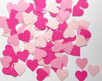 Shades of Pink Confetti Hearts - 1" Inch Party Decor Cute Valentines Day Decorations Love Anniversary Die Cuts Scrapbooking Gift Wrapping