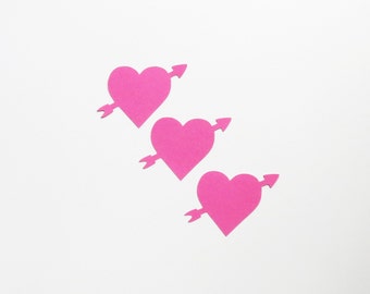 Bright Pink Hearts With Arrows Die Cuts - 1-3" Inch Diecuts Choose Your Color/Colors Scrapbooking Valentines Day Cupid Cards Decoration Cute