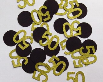 Gold Glitter & Black Confetti Number 50 - 1" Inch Choose Your Color/Colors Customize Birthday Party Decor Letter Table Scatter Scrapbooking