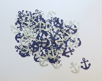 Silver Glitter And Navy Blue Anchor Confetti - 1" Inch Choose Your Color/Colors Party Decor Decorations Die Cuts Scrapbooking Cards Craft