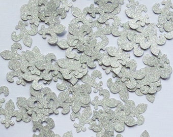 Silver Glitter Fleur de Lis Confetti - 1" Inch Party Decor Wedding French Decorations Die Cuts Scrapbooking Gift Wrapping Stationery Cards